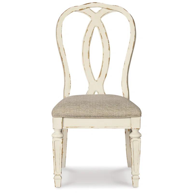 Chipped White Rustic Ladderback Upholstered Side Chair
