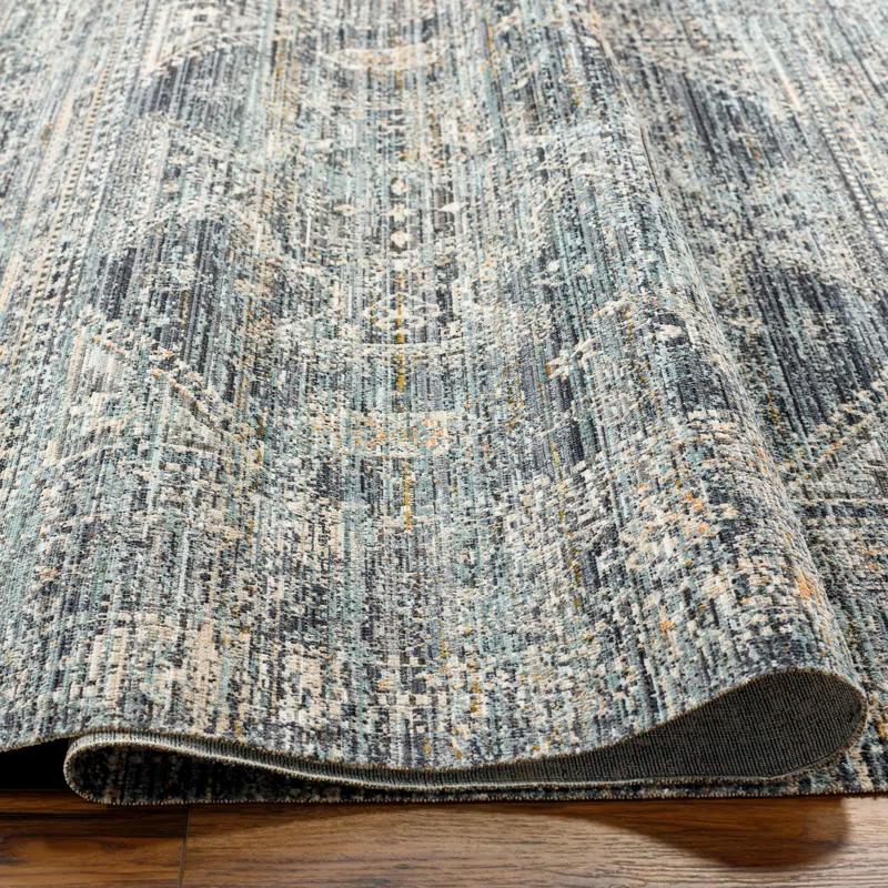 Elegant Gray Synthetic 9' x 13'1" Easy-Care Area Rug