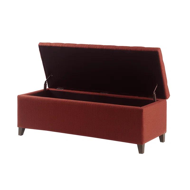 Elegant Rust Red Tufted Polyester Storage Bench with Ample Space
