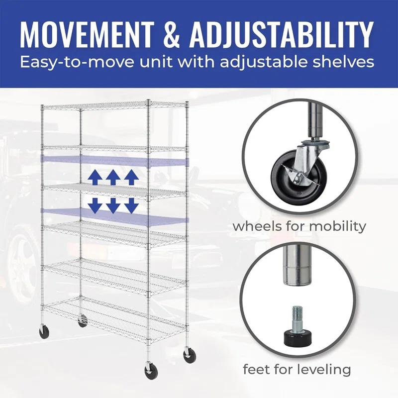 WFX Utility™ SafeRacks 6 Tiered Storage Shelves w/Heavy Duty Steel Wire Shelving Unit, Silver