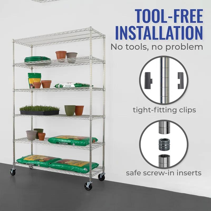 WFX Utility™ SafeRacks 6 Tiered Storage Shelves w/Heavy Duty Steel Wire Shelving Unit, Silver