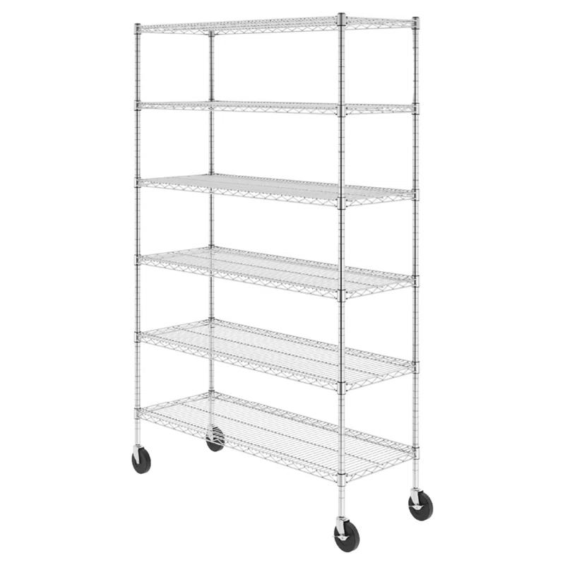 Versatile 6-Tier Zinc-Plated Steel Wire Shelving Unit with Wheels, 48x18x72