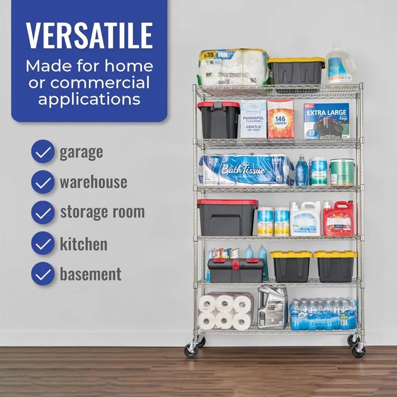 WFX Utility™ SafeRacks 6 Tiered Storage Shelves w/Heavy Duty Steel Wire Shelving Unit, Silver
