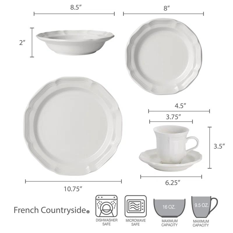 French Countryside Cream 40-Piece Porcelain Dinnerware Set, Service for 8