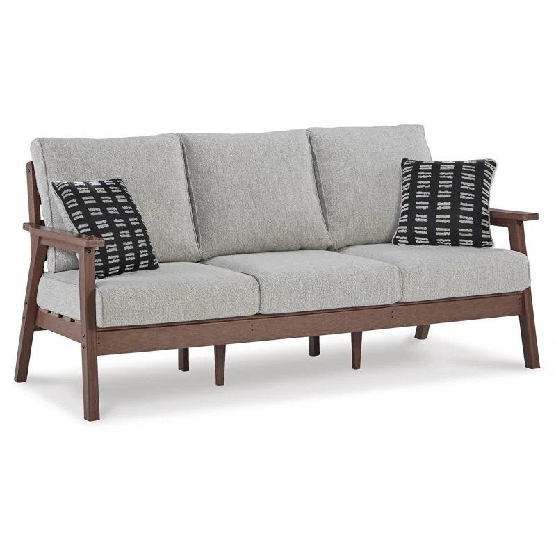 Emmeline Beige & Brown Transitional Outdoor Sofa with Cushions