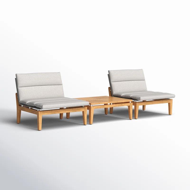 Arno 3-Piece Beige Olefin and Teak Wood Outdoor Seating Set