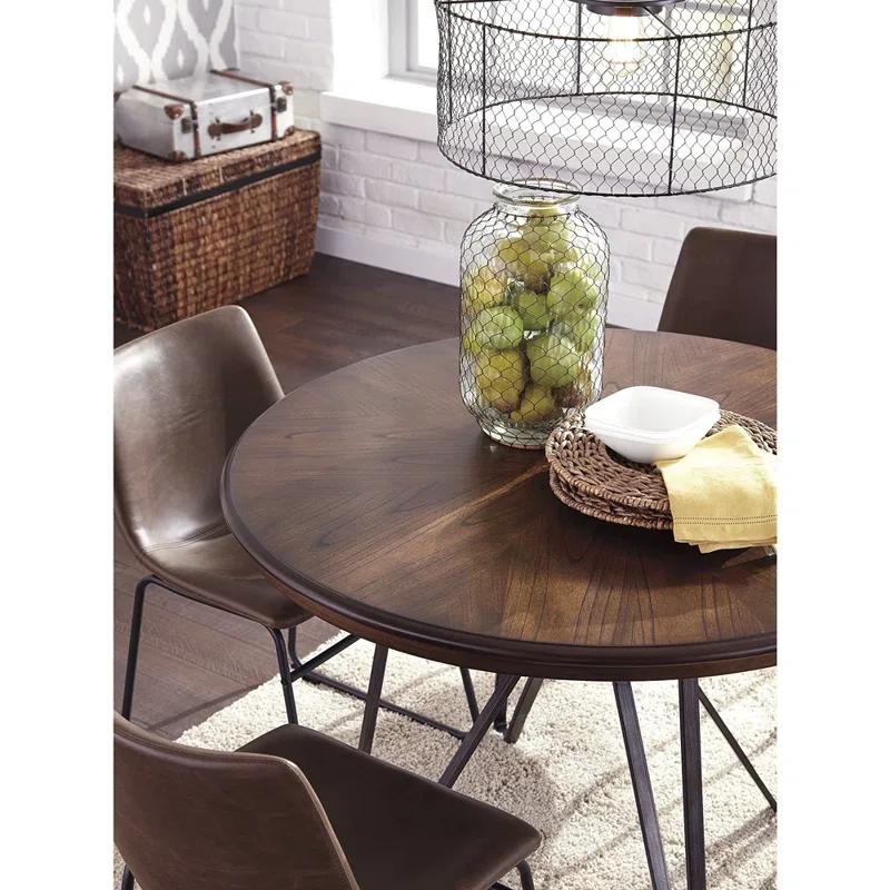 Mindi Veneer Mid-Century Modern Round Dining Table in Warm Brown