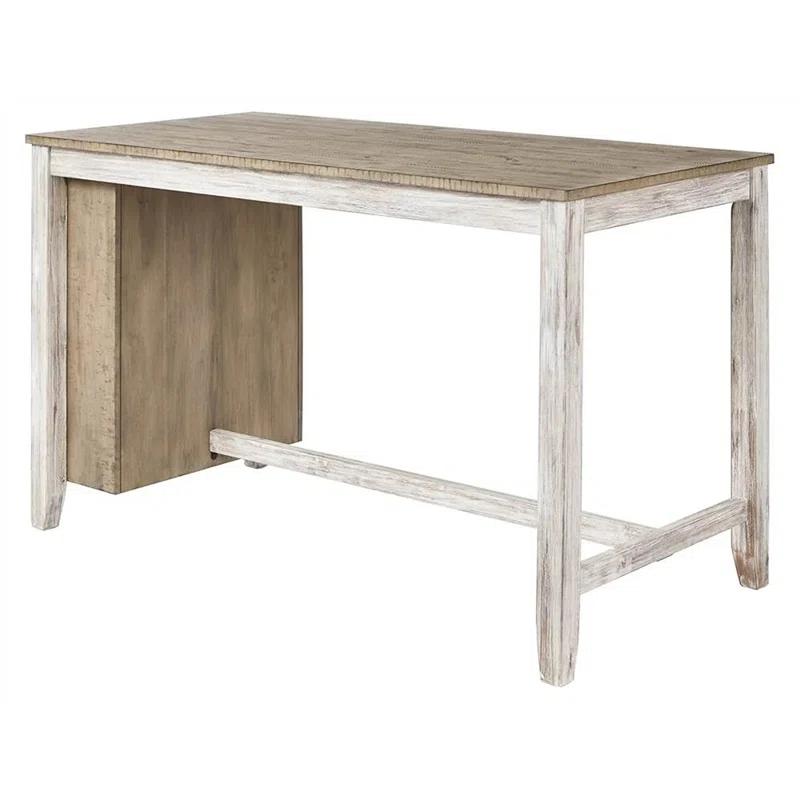 Cottage Charm Grayish White Wood Counter Table with Wine Rack