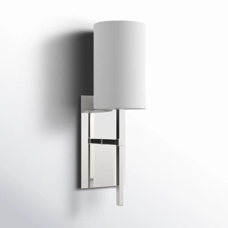 Polished Nickel 1-Light Sconce with White Silk Shade