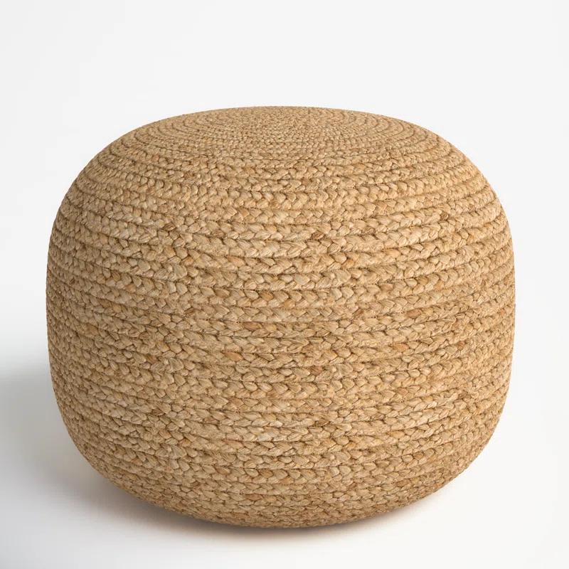 Tropics Collection Modern Round Khaki Jute Pouf Ottoman