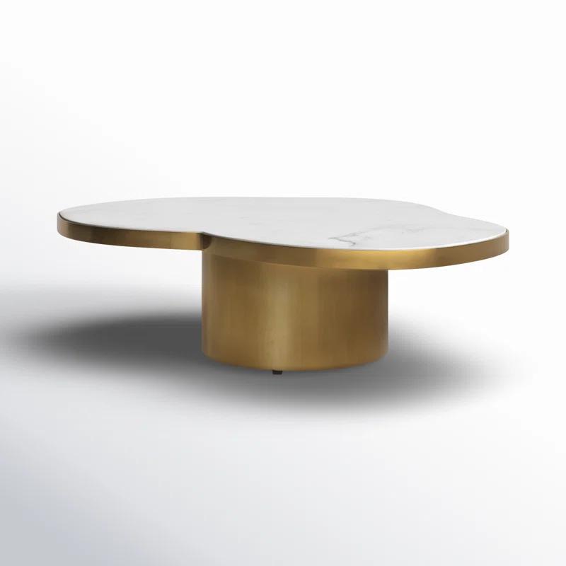 Zelia 51" Brass Finish Mild Steel Base with Faux Marble Top Coffee Table