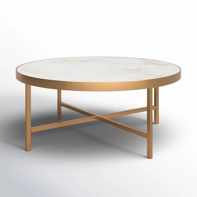 Round White Marble and Brass Coffee Table