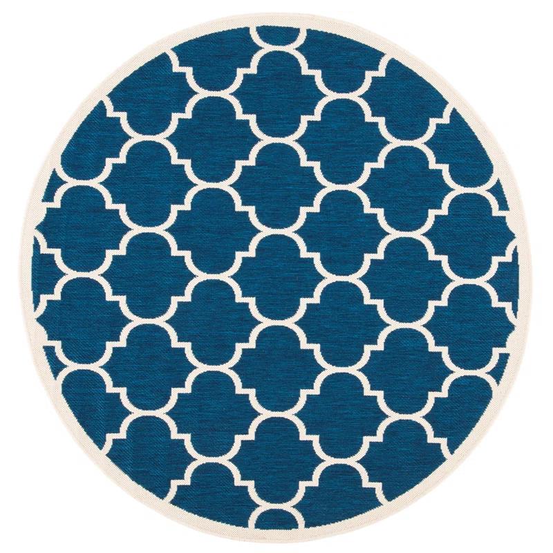 Navy Blue 59'' Round Synthetic Easy-Care Area Rug