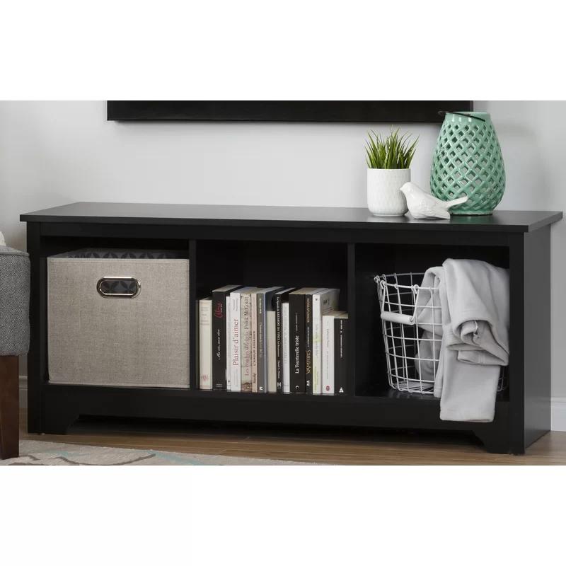 Vito Transitional Pure Black Storage Bench with Cubby Spaces