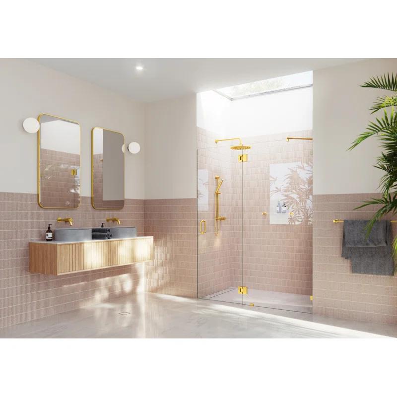 Halo 78'' Satin Brass Frameless Glass Hinge Shower Door