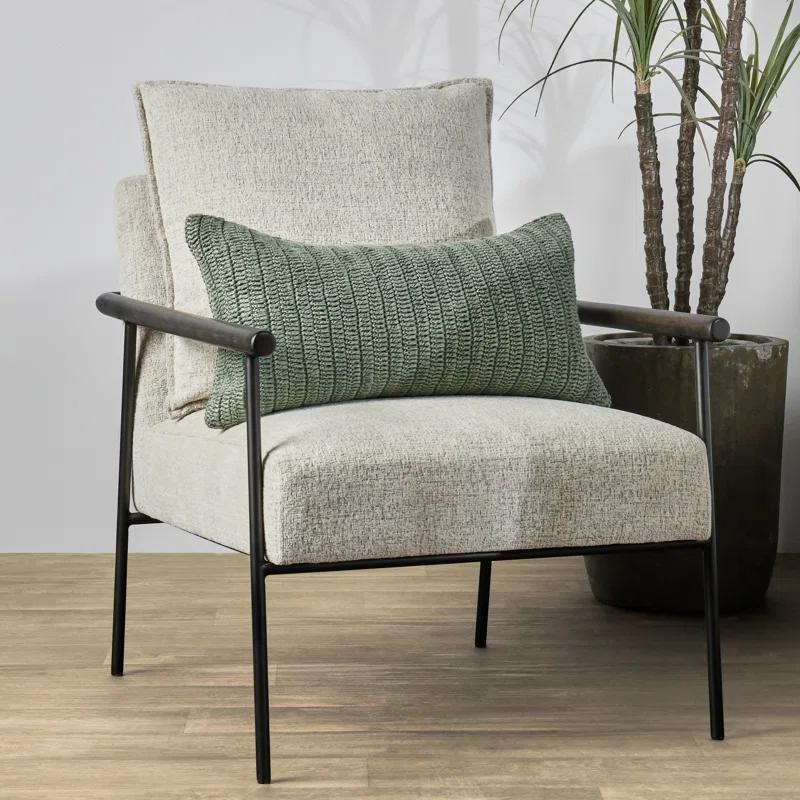 Sagebrush Green Knitted Linen Throw Pillow, 14"x26"