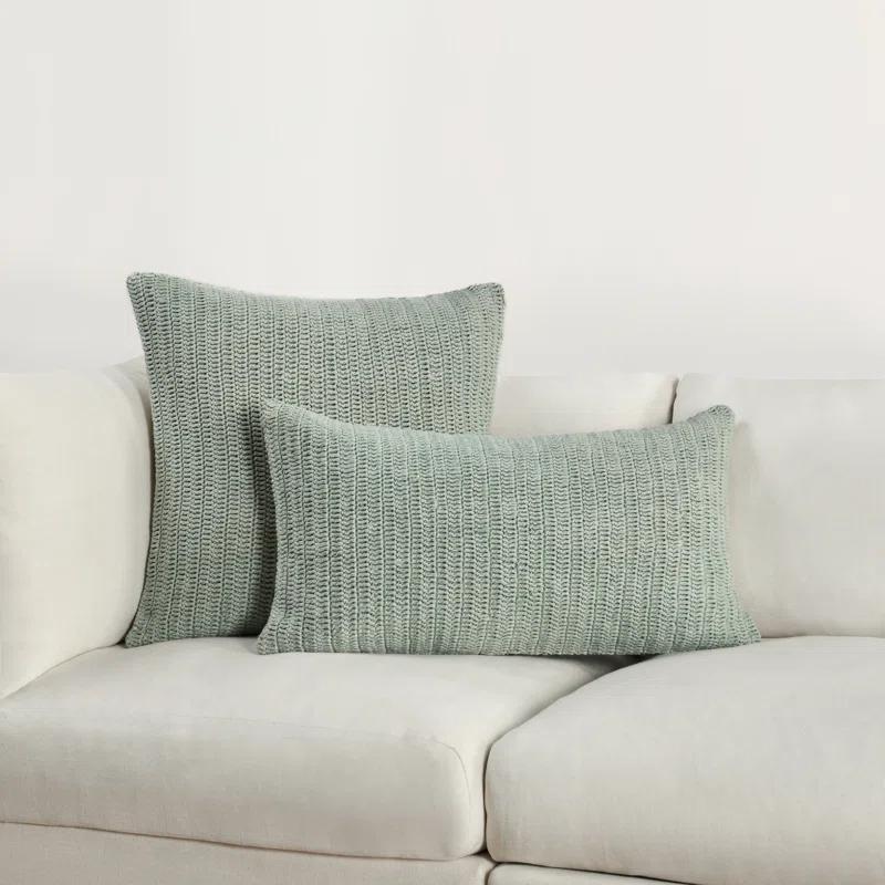 Sagebrush Green Knitted Linen Throw Pillow, 14"x26"
