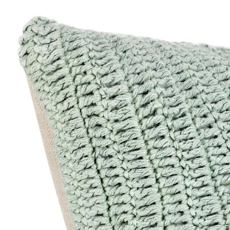 Sagebrush Green Knitted Linen Throw Pillow, 14"x26"