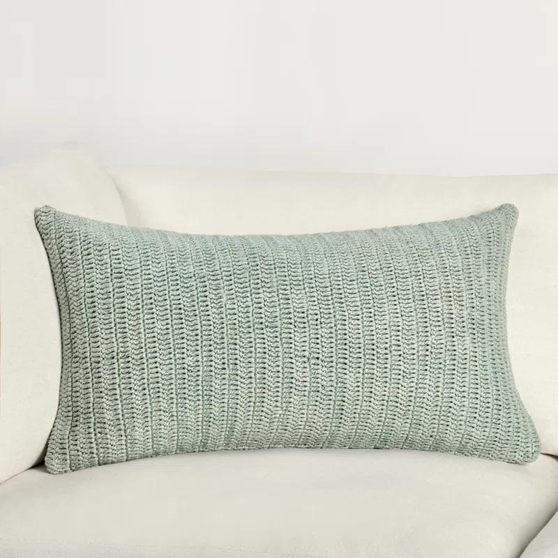 Sagebrush Green Knitted Linen Throw Pillow, 14"x26"