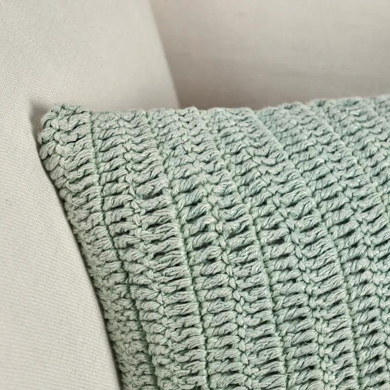 Sagebrush Green Knitted Linen Throw Pillow, 14"x26"