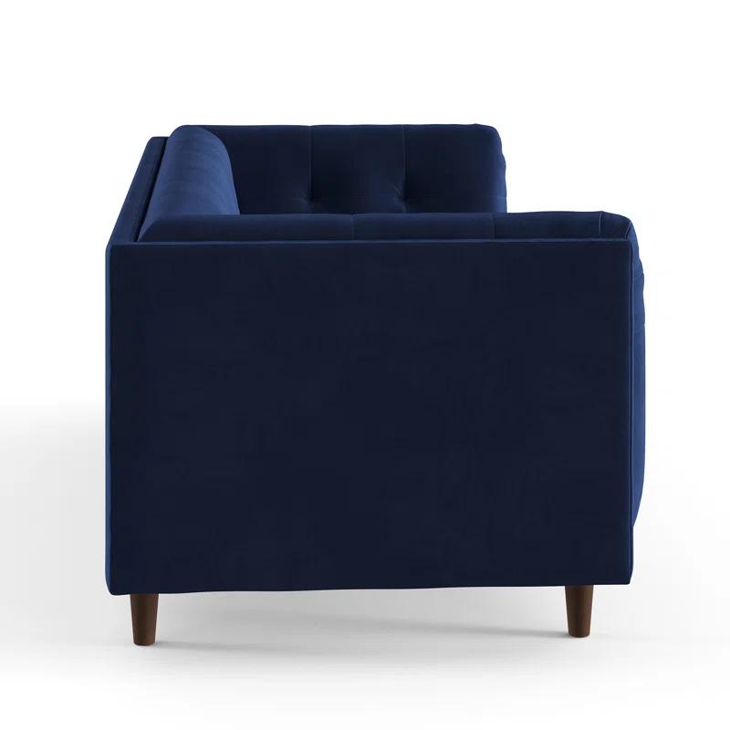 Cecily 82'' Sapphire Blue Velvet Tufted Sofa with Pecan Wood Legs