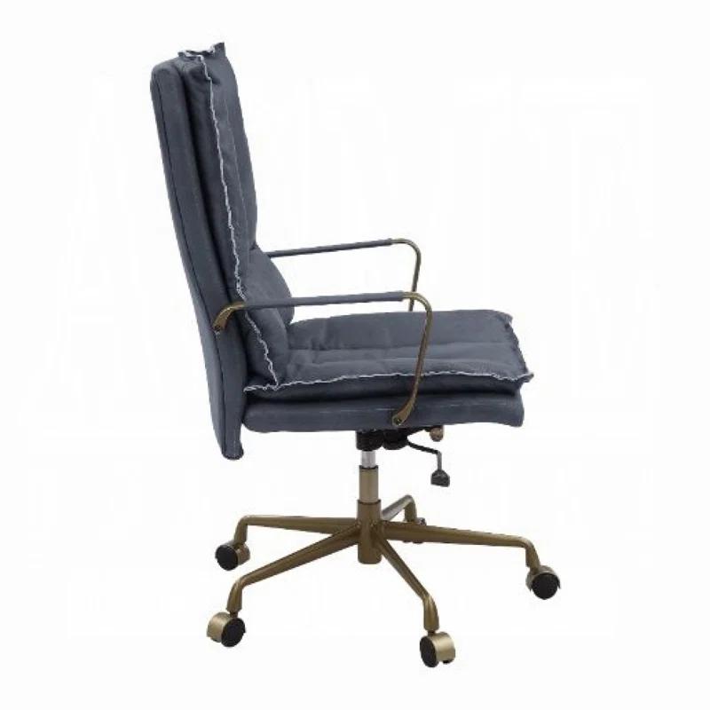 Gray Leather Swivel Office Chair with Metal Base