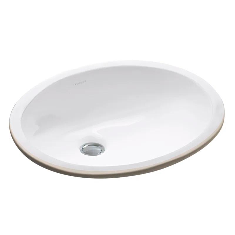 White Ceramic Oval Undermount Bathroom Sink