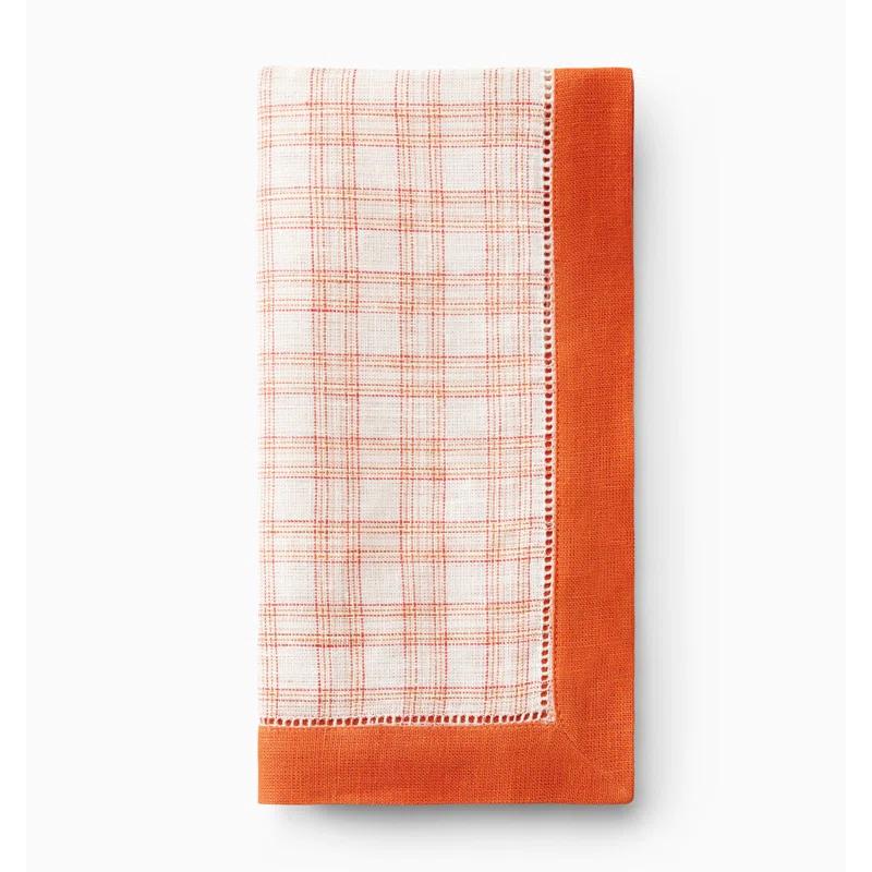 Tangerine Linen Plaid Dinner Napkins, 20" x 20" Set of 4