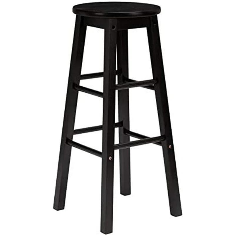 Classic Black Solid Wood 24" Round-Seat Kitchen Counter Stools, Set of 2