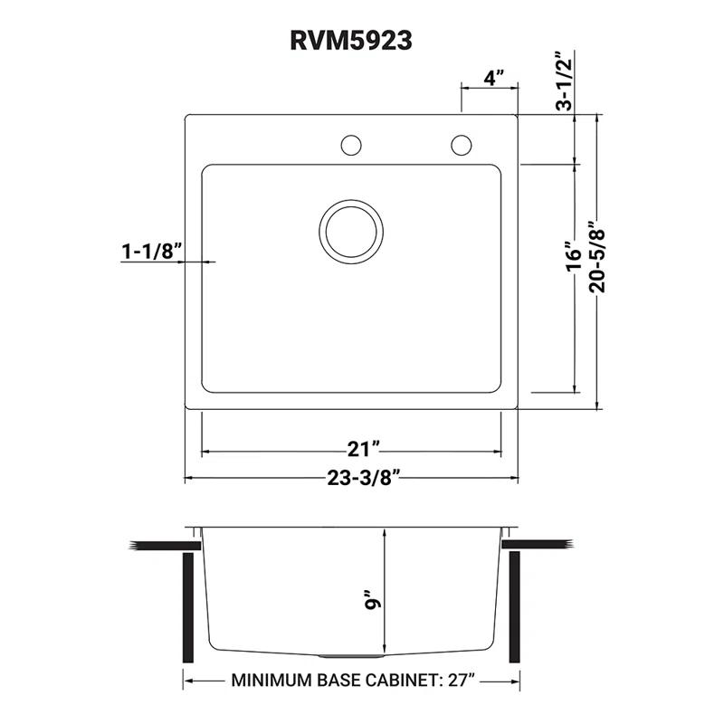 Ruvati 23 x 20 inch Drop-in Topmount Kitchen Sink 16 Gauge Stainless Steel Single Bowl