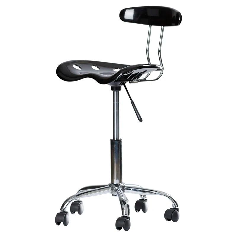 Ergonomic Swivel Black Metal Armless Task Chair with Tractor Seat