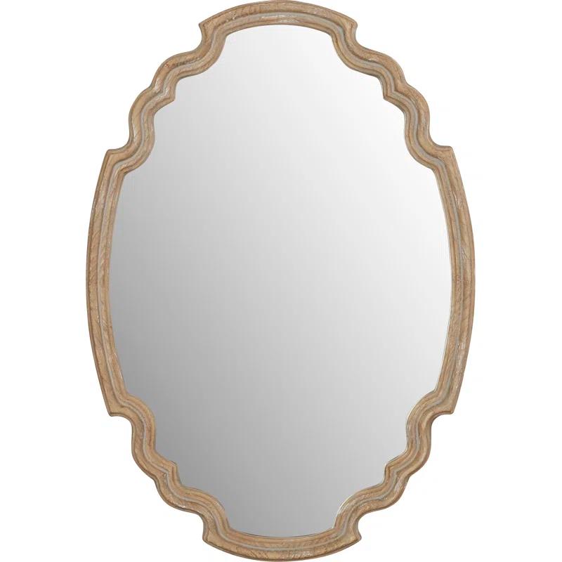 Alix Transitional Beige Rectangular Wood Mirror with Silver Accents