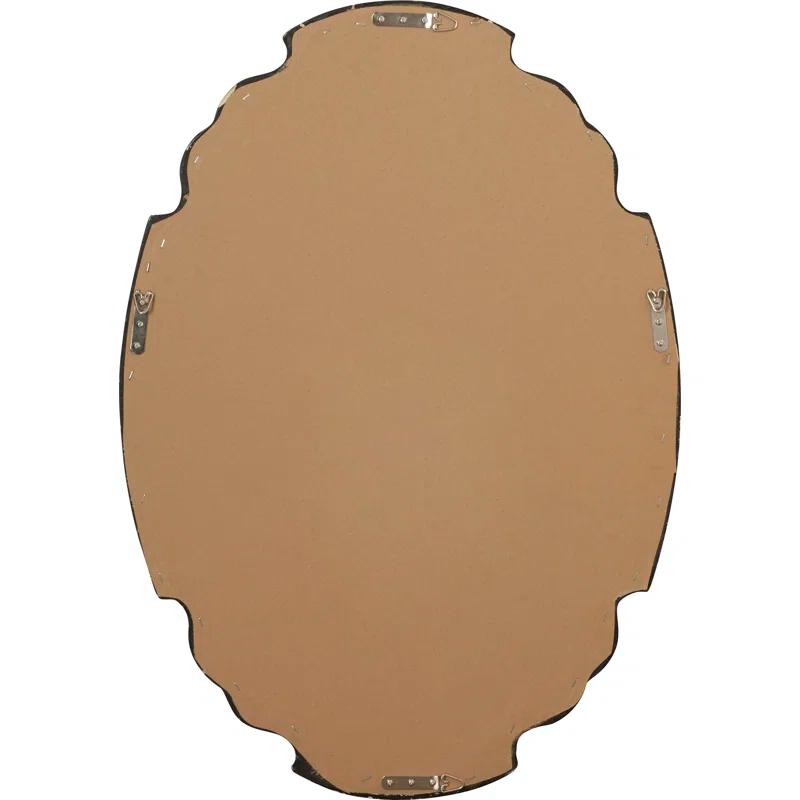 Alix Transitional Beige Rectangular Wood Mirror with Silver Accents