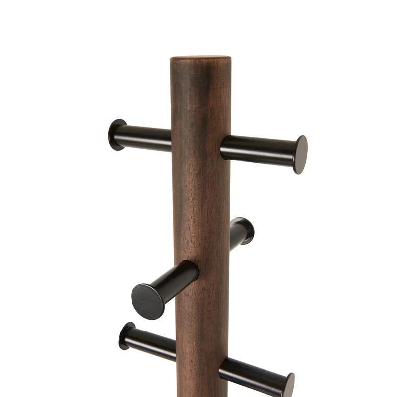 Pillar White and Natural 8-Hook Freestanding Coat Rack/Stool