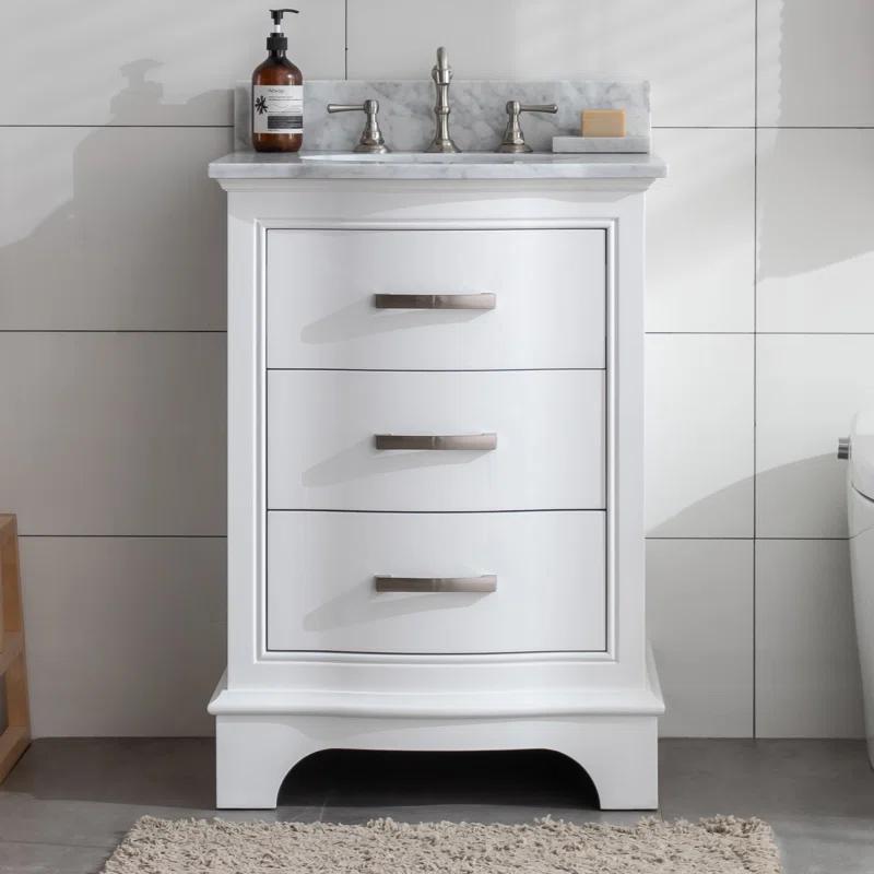 Monroe 24'' White Solid Wood Vanity with Carrara Marble Top
