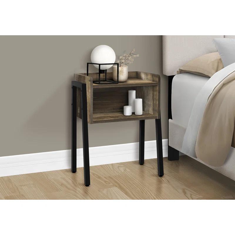 23" Black Metal and Brown Wood Rectangular Accent Table