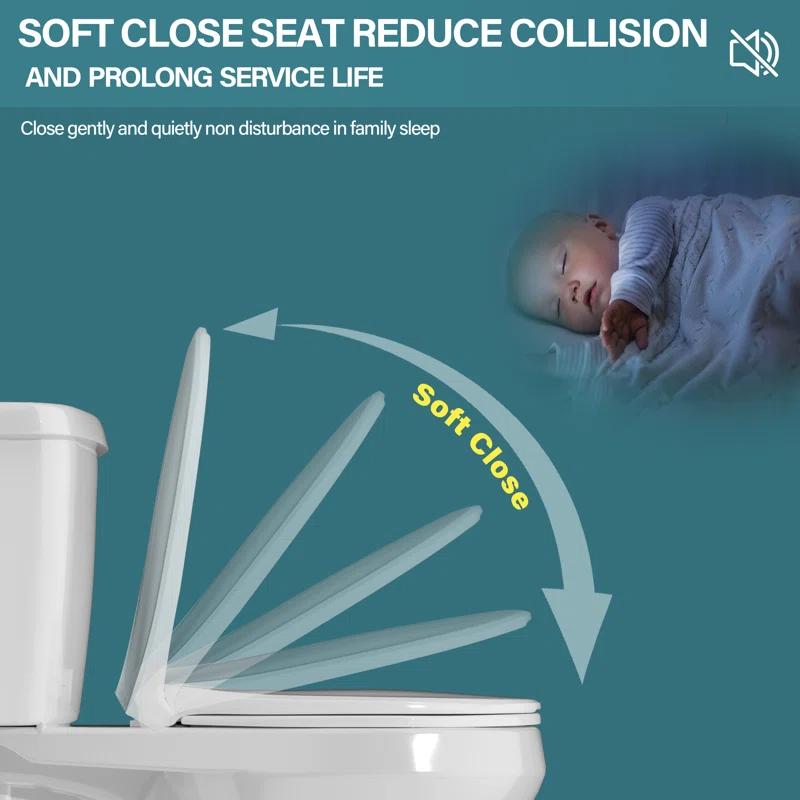 19 in. 2-Piece Toilet 1.1/1.6 GPF Dual Flush Round White Toilet ADA Height with Soft-Close Seat