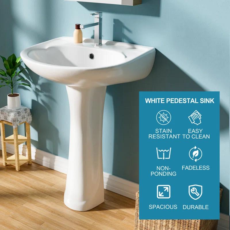 22 in. White Vitreous China Novelty U-Shape Pedestal Sink with Overflow Drain