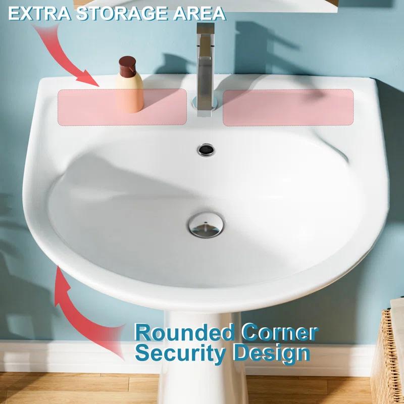 22 in. White Vitreous China Novelty U-Shape Pedestal Sink with Overflow Drain