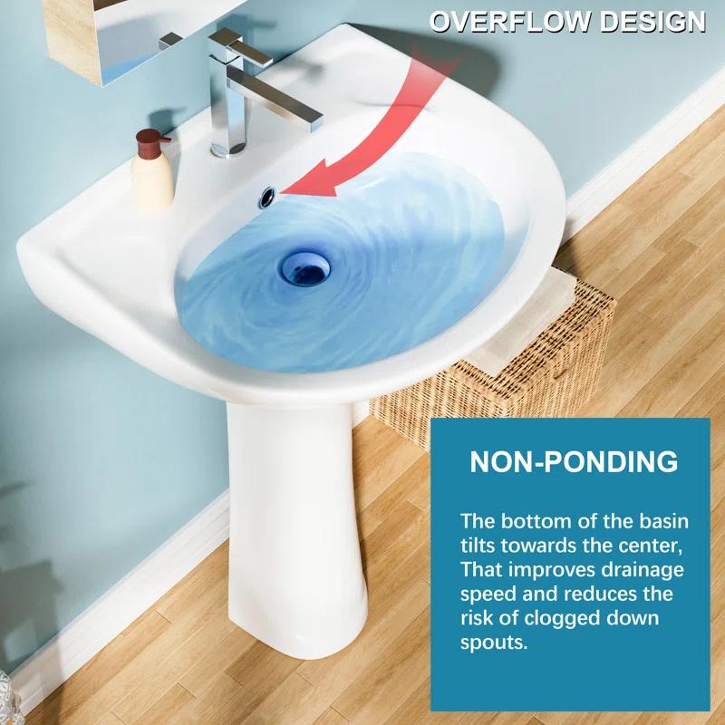22 in. White Vitreous China Novelty U-Shape Pedestal Sink with Overflow Drain