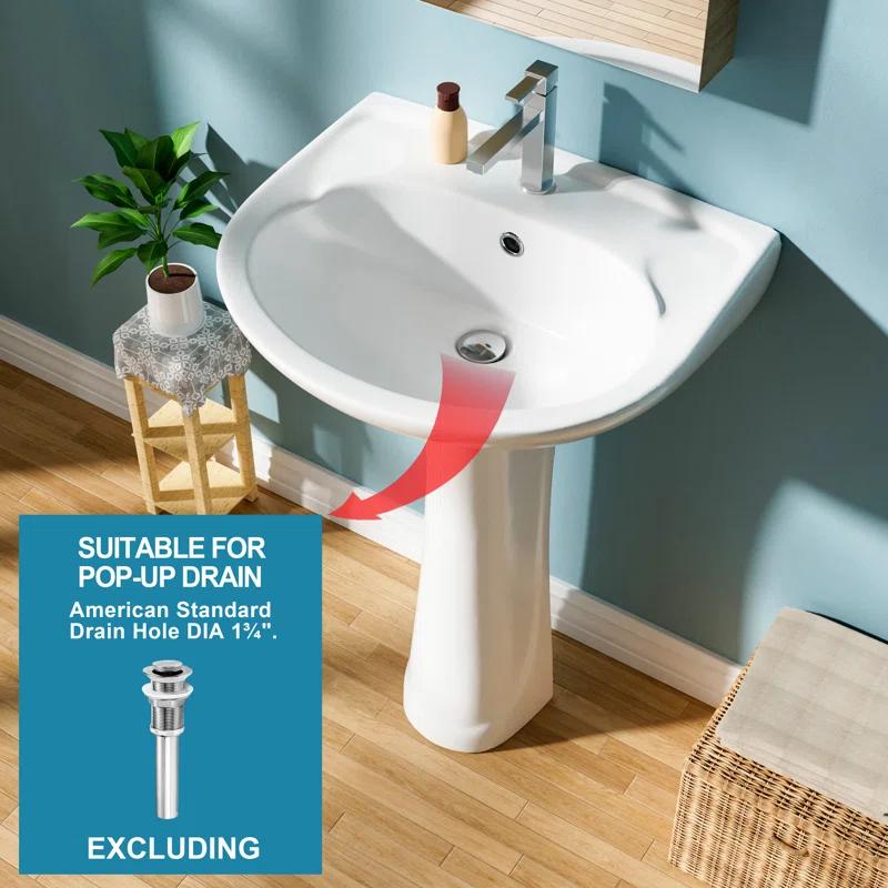 22 in. White Vitreous China Novelty U-Shape Pedestal Sink with Overflow Drain