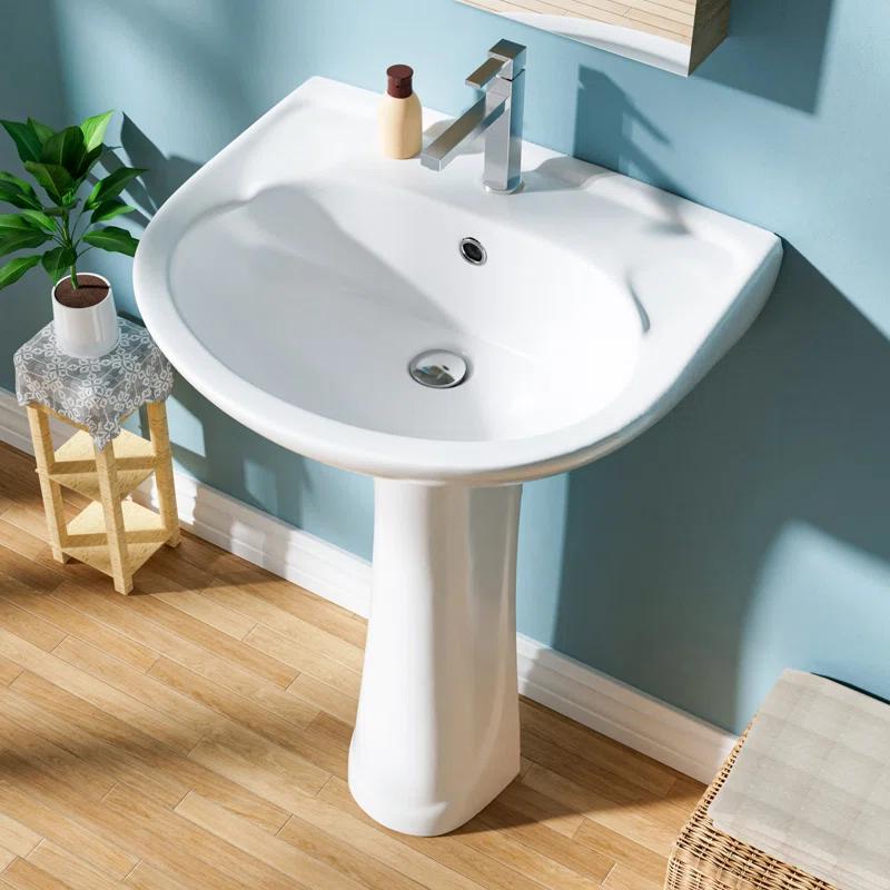 22 in. White Vitreous China Novelty U-Shape Pedestal Sink with Overflow Drain