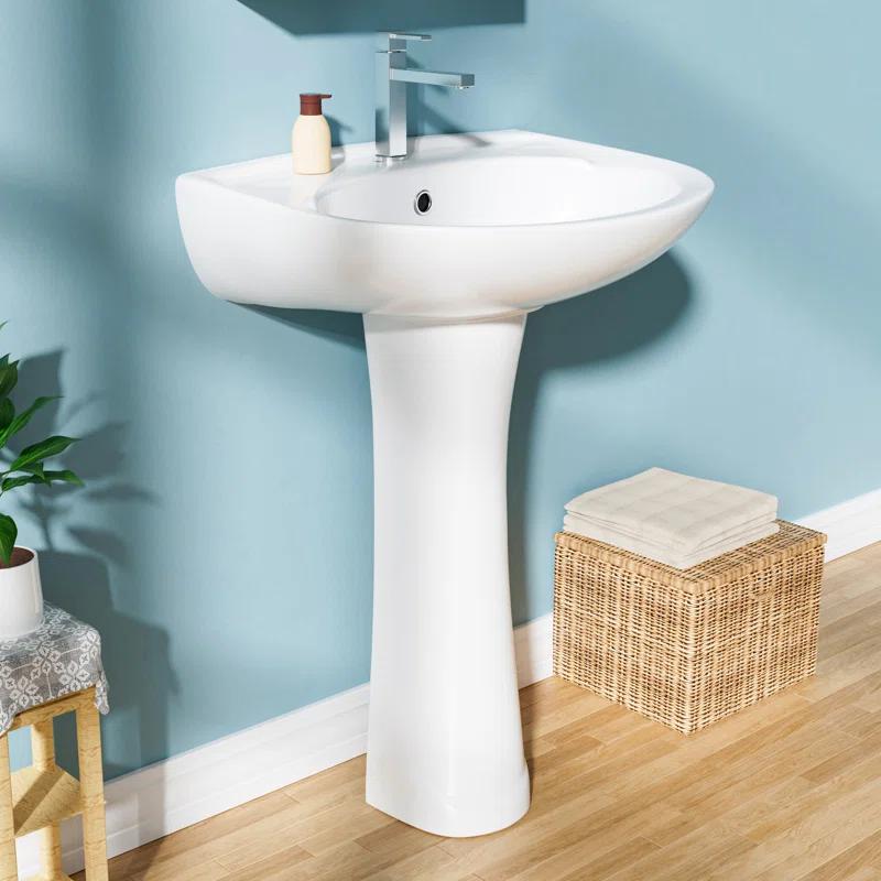 22 in. White Vitreous China Novelty U-Shape Pedestal Sink with Overflow Drain