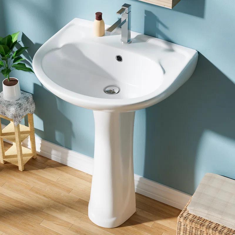 22 in. White Vitreous China Novelty U-Shape Pedestal Sink with Overflow Drain