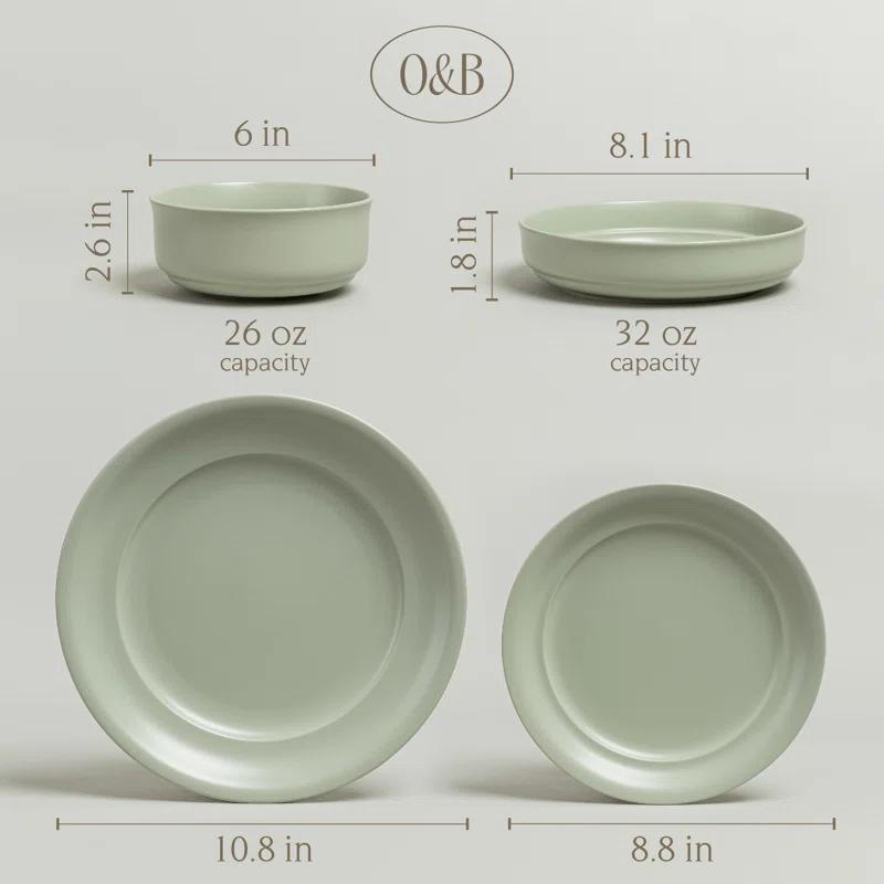 over&back Rimmed 16-Piece Semi Hand-Finished Stoneware Dinnerware Set, Service for 4