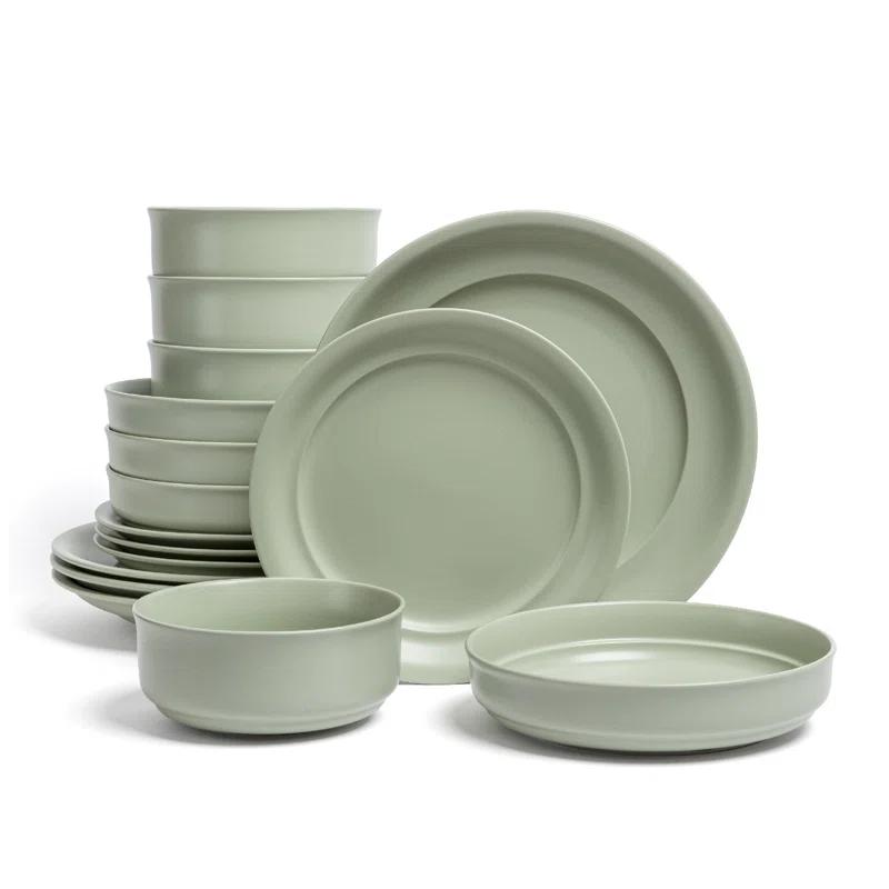 over&back Rimmed 16-Piece Semi Hand-Finished Stoneware Dinnerware Set, Service for 4