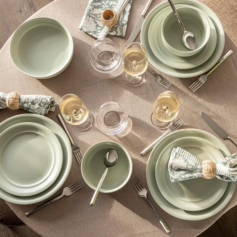 over&back Rimmed 16-Piece Semi Hand-Finished Stoneware Dinnerware Set, Service for 4