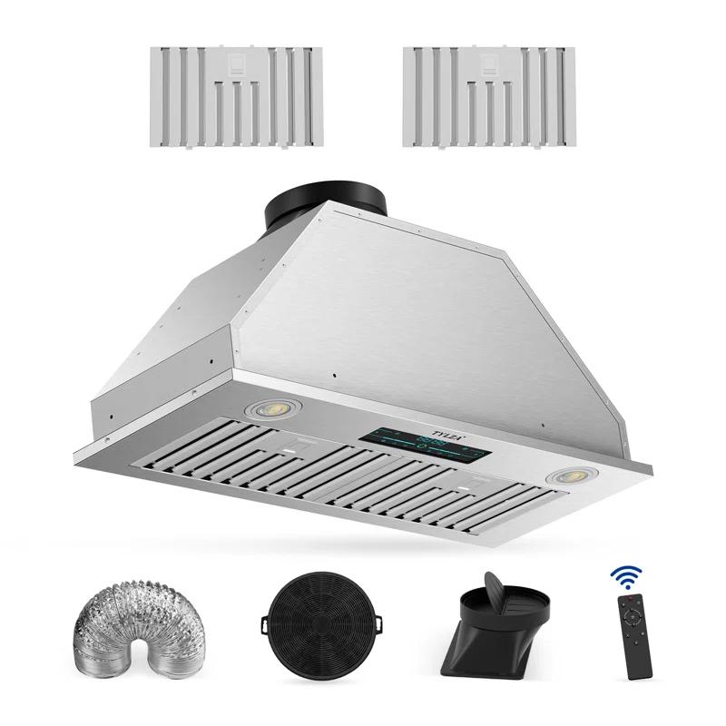 PowerFlow Series 30" 900 CFM Convertible Insert Range Hood Digital Control Panel with Baffle Filter Charcoal Filter and LED Light Stainless Steel Silver