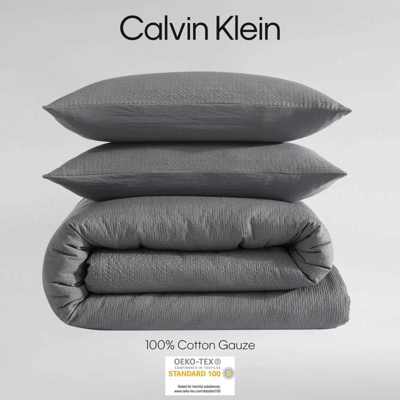 Calvin Klein Seersucker Reversible 3 Piece Duvet Cover Set