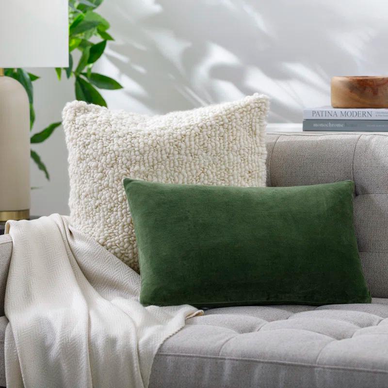 Green Cotton Rectangular Lumbar Throw Pillow